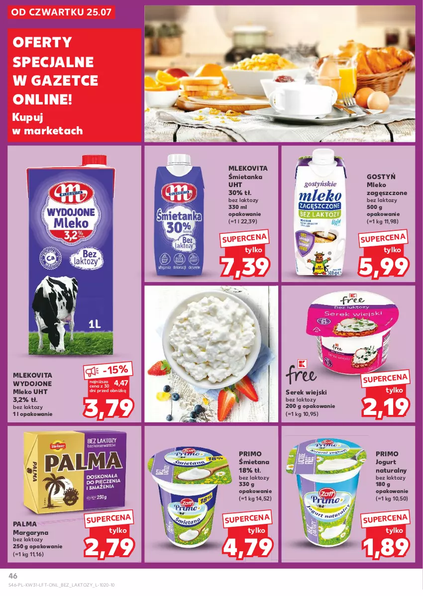 Gazetka promocyjna Kaufland - Gazetka tygodnia - ważna 01.08 do 07.08.2024 - strona 46 - produkty: Jogurt, Jogurt naturalny, Margaryna, Mleko, Mleko zagęszczone, Mlekovita, Palma, Ser, Serek, Serek wiejski