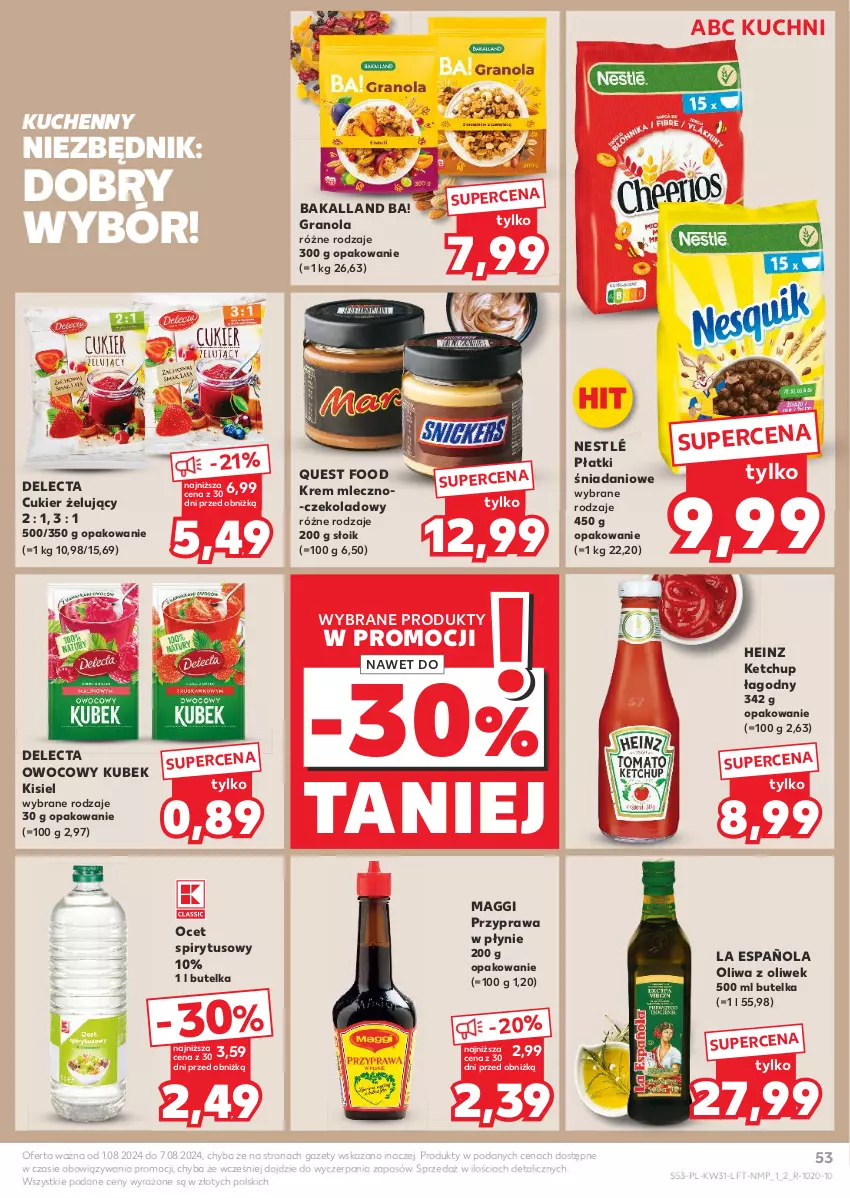 Gazetka promocyjna Kaufland - Gazetka tygodnia - ważna 01.08 do 07.08.2024 - strona 53 - produkty: Ba!, Bakalland, Cukier, Danio, Delecta, Gra, Granola, Heinz, Ketchup, Kisiel, Kubek, Maggi, Nestlé, Ocet, Oliwa z oliwek, Przyprawa w płynie