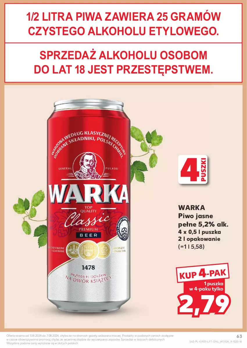 Gazetka promocyjna Kaufland - Gazetka tygodnia - ważna 01.08 do 07.08.2024 - strona 63 - produkty: Gra, Piwa, Piwo, Piwo jasne, Warka, Woda