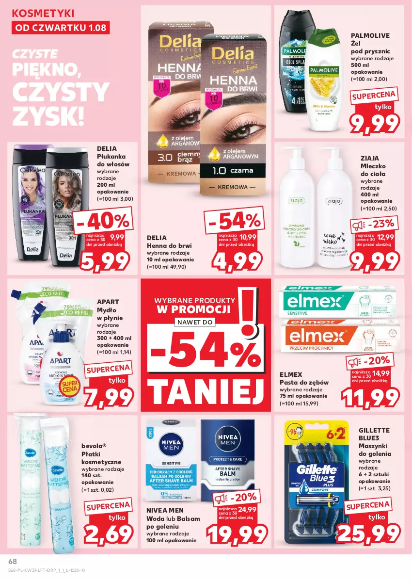 Gazetka promocyjna Kaufland - Gazetka tygodnia - ważna 01.08 do 07.08.2024 - strona 68 - produkty: Balsam po goleniu, Elmex, Gillette, Mleczko, Mleczko do ciała, Mydło, Mydło w płynie, Nivea, Nivea Men, Palmolive, Pasta do zębów, Płatki kosmetyczne, Woda, Ziaja