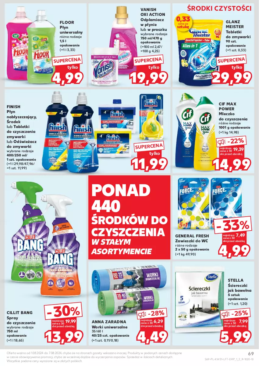 Gazetka promocyjna Kaufland - Gazetka tygodnia - ważna 01.08 do 07.08.2024 - strona 69 - produkty: Cif, Cillit Bang, Finish, Mleczko, Odplamiacz, Odświeżacz do zmywarki, Płyn nabłyszczający, Spray do czyszczenia, Tablet, Tabletki do zmywarki, Vanish, Wełna, Zawieszki, Zmywarki