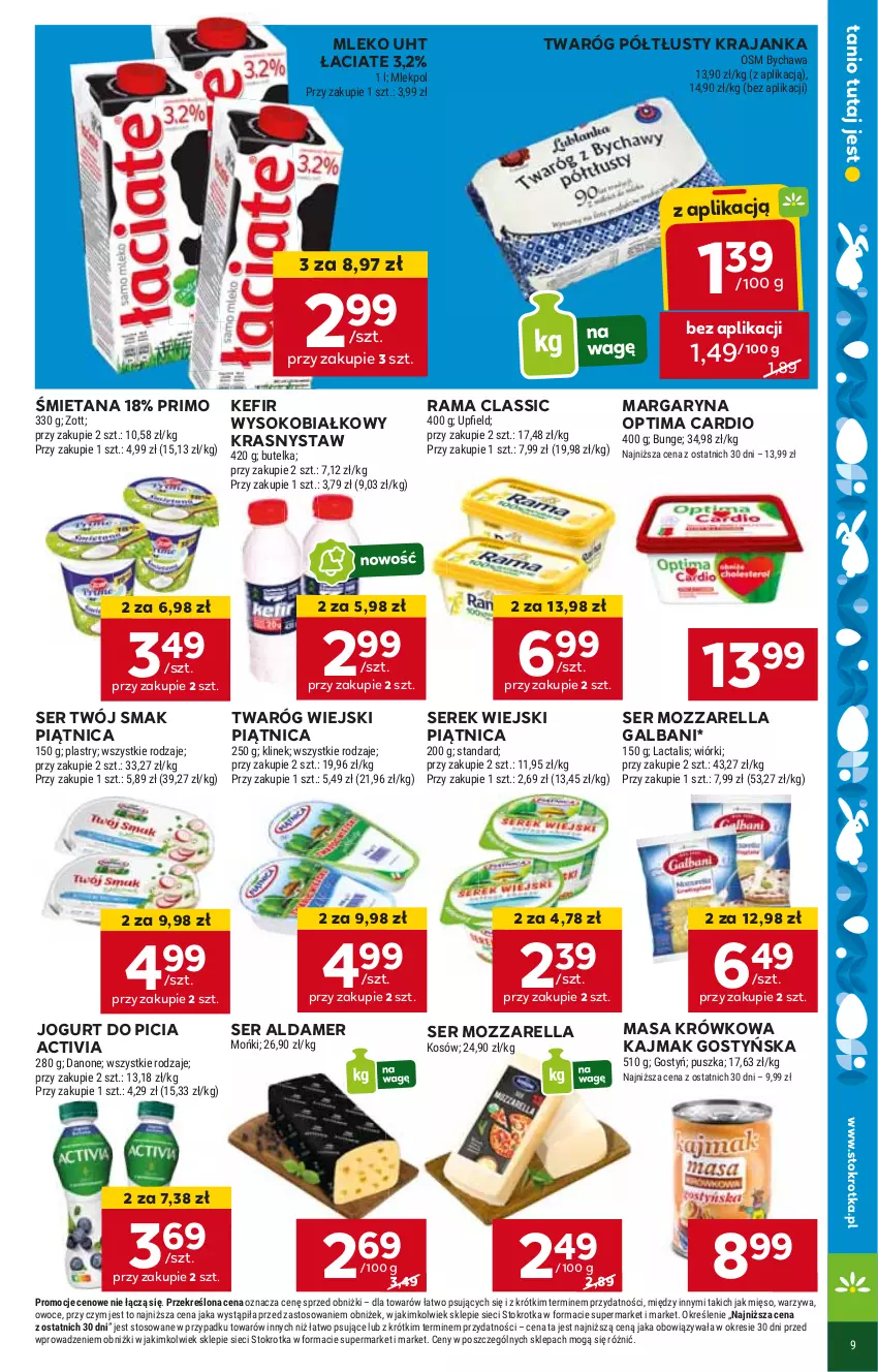 Gazetka promocyjna Stokrotka - Market - ważna 21.03 do 26.03.2024 - strona 11 - produkty: Activia, Galbani, Jogurt, Kefir, Margaryna, Masa krówkowa, Mleko, Mozzarella, Optima, Optima Cardio, Piątnica, Rama, Ser, Serek, Serek wiejski, Sok, Twaróg, Twaróg półtłusty, Twój Smak