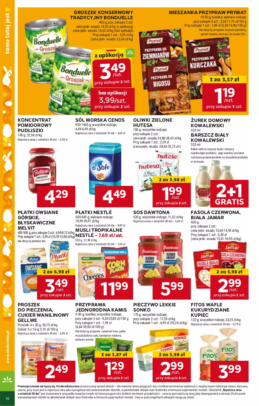 Gazetka promocyjna Stokrotka - Market - ważna 21.03 do 26.03.2024 - strona 12 - produkty: Bonduelle, Cenos, Cukier, Cukier wanilinowy, Dawtona, Fa, Fasola, Gra, Groszek, Kamis, Koncentrat pomidorowy, Kupiec, Melvit, Mus, Nestlé, Oliwki, Oliwki zielone, Piec, Pieczywo, Płatki owsiane, Proszek do pieczenia, Prymat, Pudliszki, Ser, Sól, Sonko, Sos, Wafle