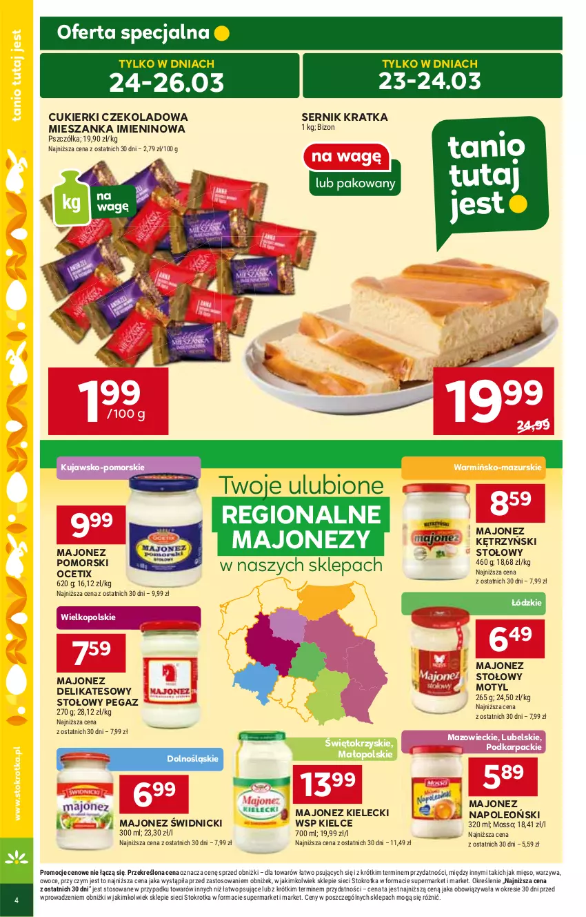 Gazetka promocyjna Stokrotka - Market - ważna 21.03 do 26.03.2024 - strona 4 - produkty: Cukier, Cukierki, Karp, Majonez, Ocet, Oleo, Ser