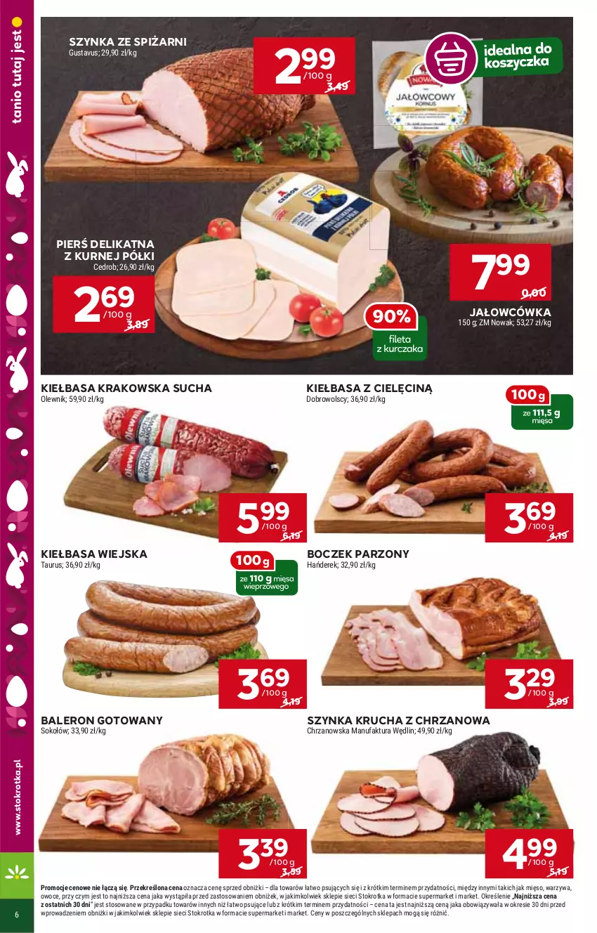 Gazetka promocyjna Stokrotka - Market - ważna 21.03 do 26.03.2024 - strona 6 - produkty: Boczek, Chrzan, Kiełbasa, Kiełbasa krakowska, Kiełbasa wiejska, Szynka