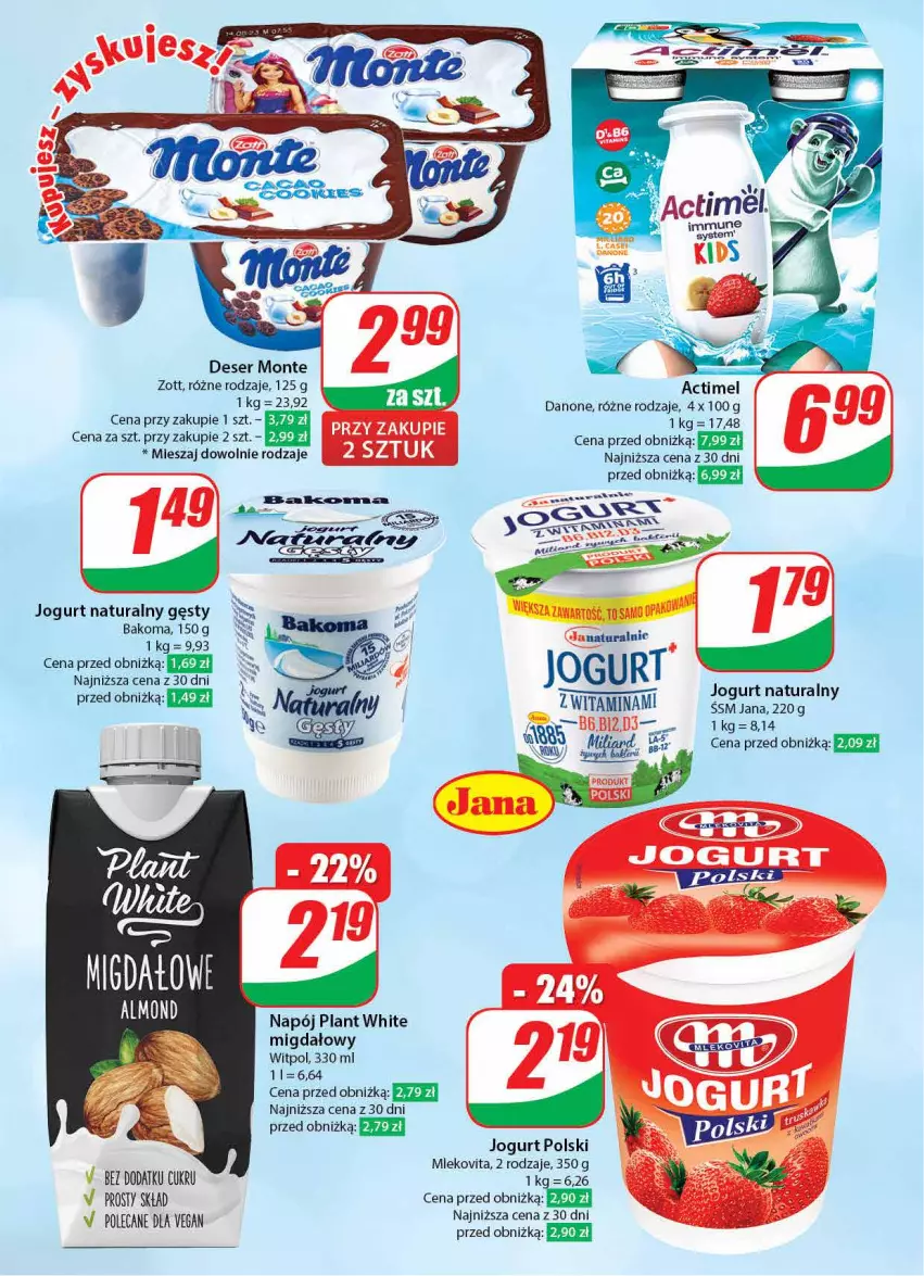 Gazetka promocyjna Dino - Gazetka 3 - ważna 16.01 do 23.01.2024 - strona 30 - produkty: Actimel, Danone, Deser, Jogurt, Jogurt naturalny, Mleko, Mlekovita, Monte, Napój, Ser, Zott