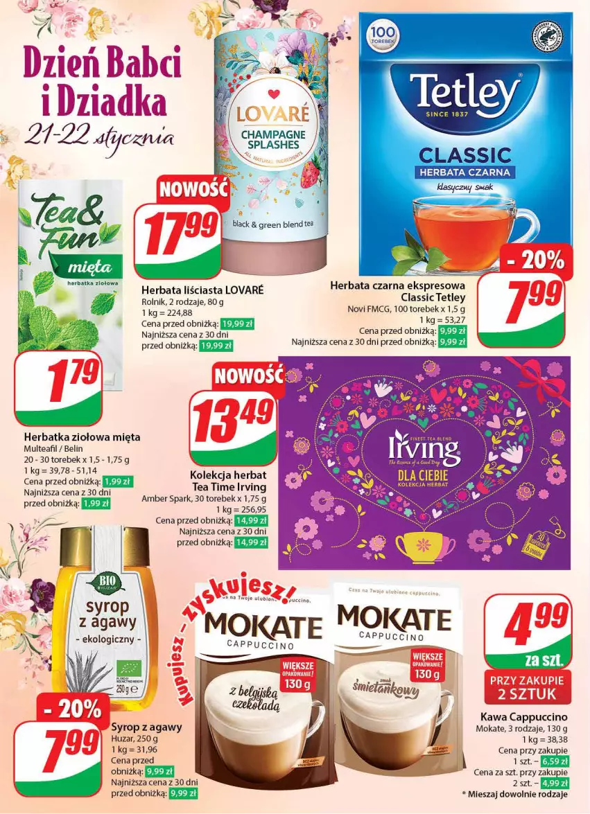 Gazetka promocyjna Dino - Gazetka 3 - ważna 16.01 do 23.01.2024 - strona 8 - produkty: Cappuccino, Herbata, Herbata czarna, Irving, Kawa, Mięta, Por, Rolnik, Syrop, Tetley