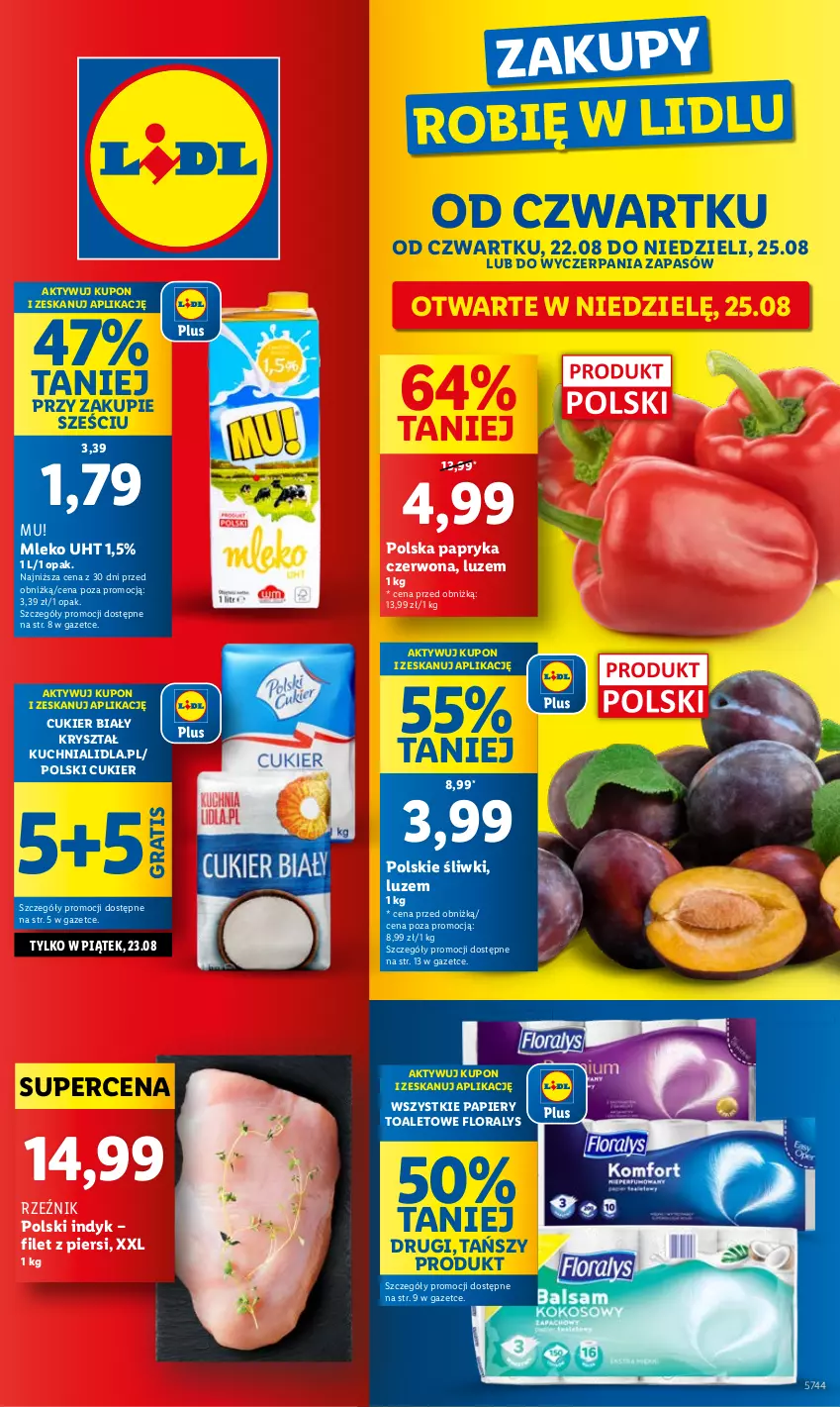 Gazetka promocyjna Lidl - GAZETKA - ważna 22.08 do 25.08.2024 - strona 1 - produkty: Cukier, Flora, Gra, Kuchnia, Mleko, Papier, Papryka, Papryka czerwona