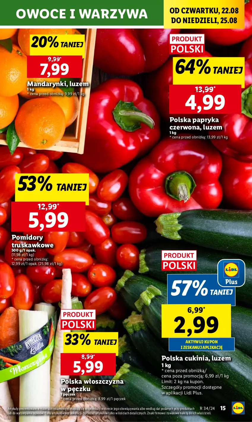 Gazetka promocyjna Lidl - GAZETKA - ważna 22.08 do 25.08.2024 - strona 17 - produkty: Mandarynki, Owoce, Papryka, Papryka czerwona, Pomidory, Warzywa