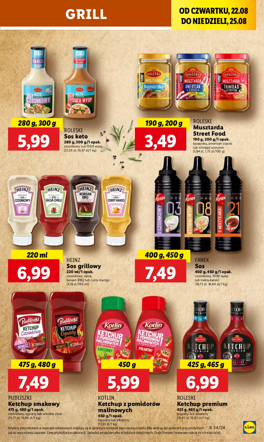 Gazetka promocyjna Lidl - GAZETKA - ważna 22.08 do 25.08.2024 - strona 19 - produkty: Fa, Grill, Heinz, Ketchup, Kotlin, Mango, Mus, Musztarda, Pudliszki, Salsa, Sos