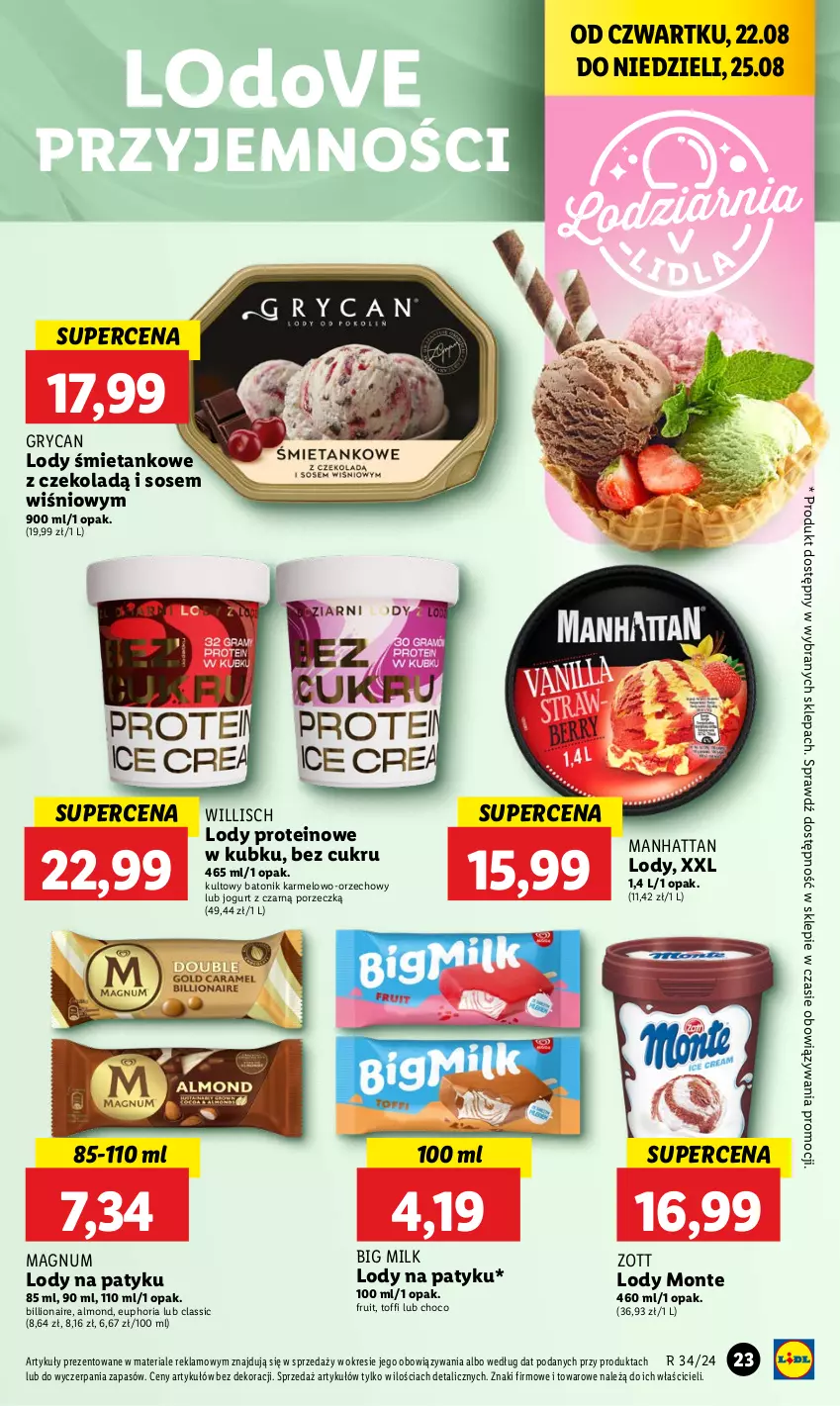 Gazetka promocyjna Lidl - GAZETKA - ważna 22.08 do 25.08.2024 - strona 27 - produkty: Baton, Big Milk, Dove, Gry, Jogurt, Lion, Lody, Monte, Por, Sos, Tonik, Zott