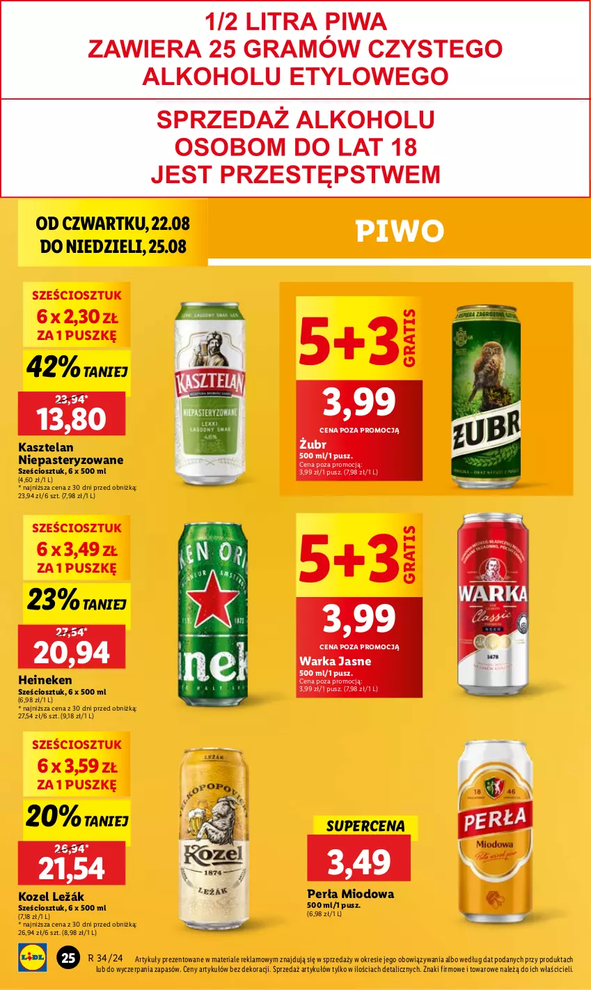 Gazetka promocyjna Lidl - GAZETKA - ważna 22.08 do 25.08.2024 - strona 28 - produkty: Gra, Heineken, Kasztelan, Kozel, Perła, Piwo, Warka