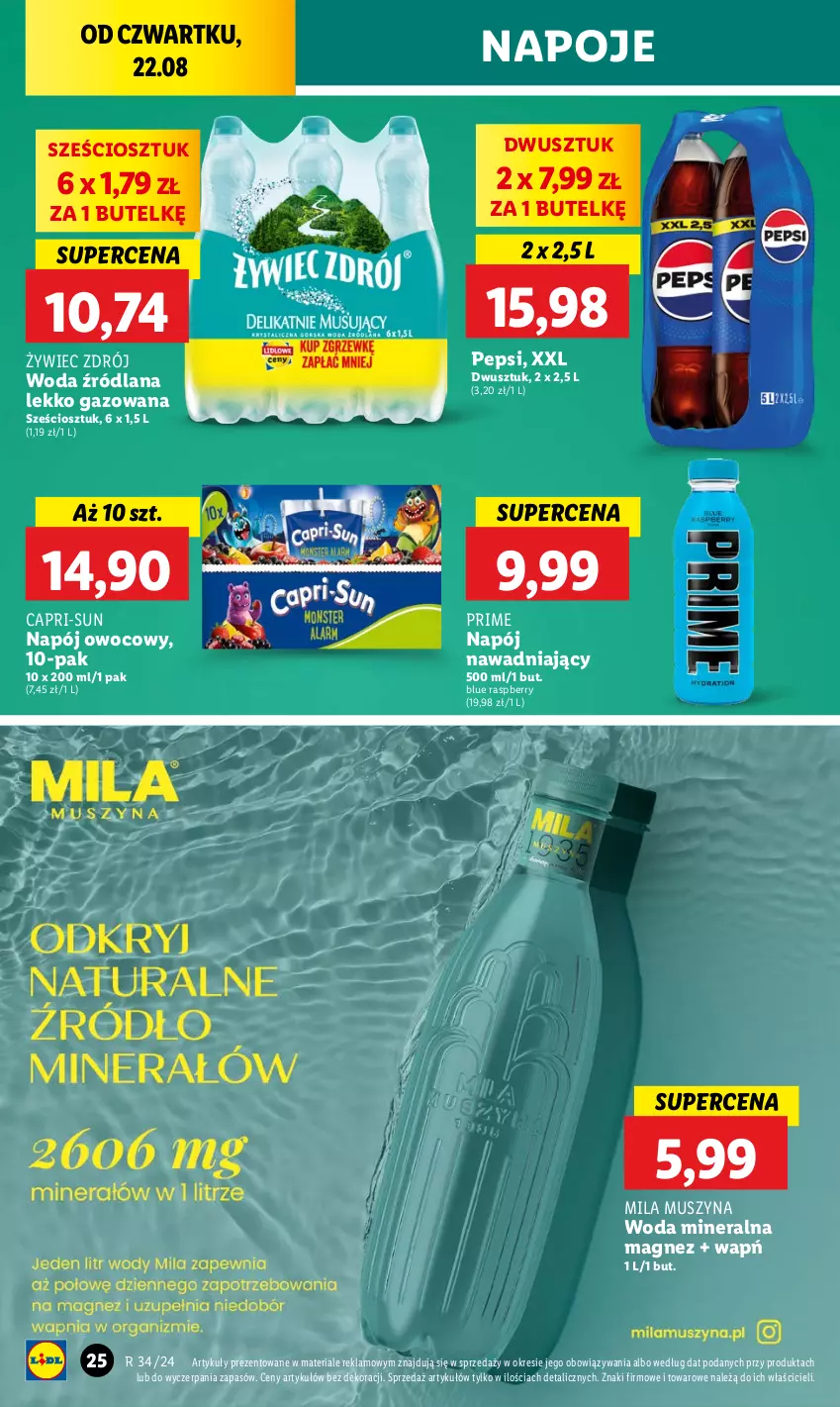 Gazetka promocyjna Lidl - GAZETKA - ważna 22.08 do 25.08.2024 - strona 30 - produkty: LANA, Magnez, Mus, Napój, Napoje, Pepsi, Szyna, Woda, Woda mineralna