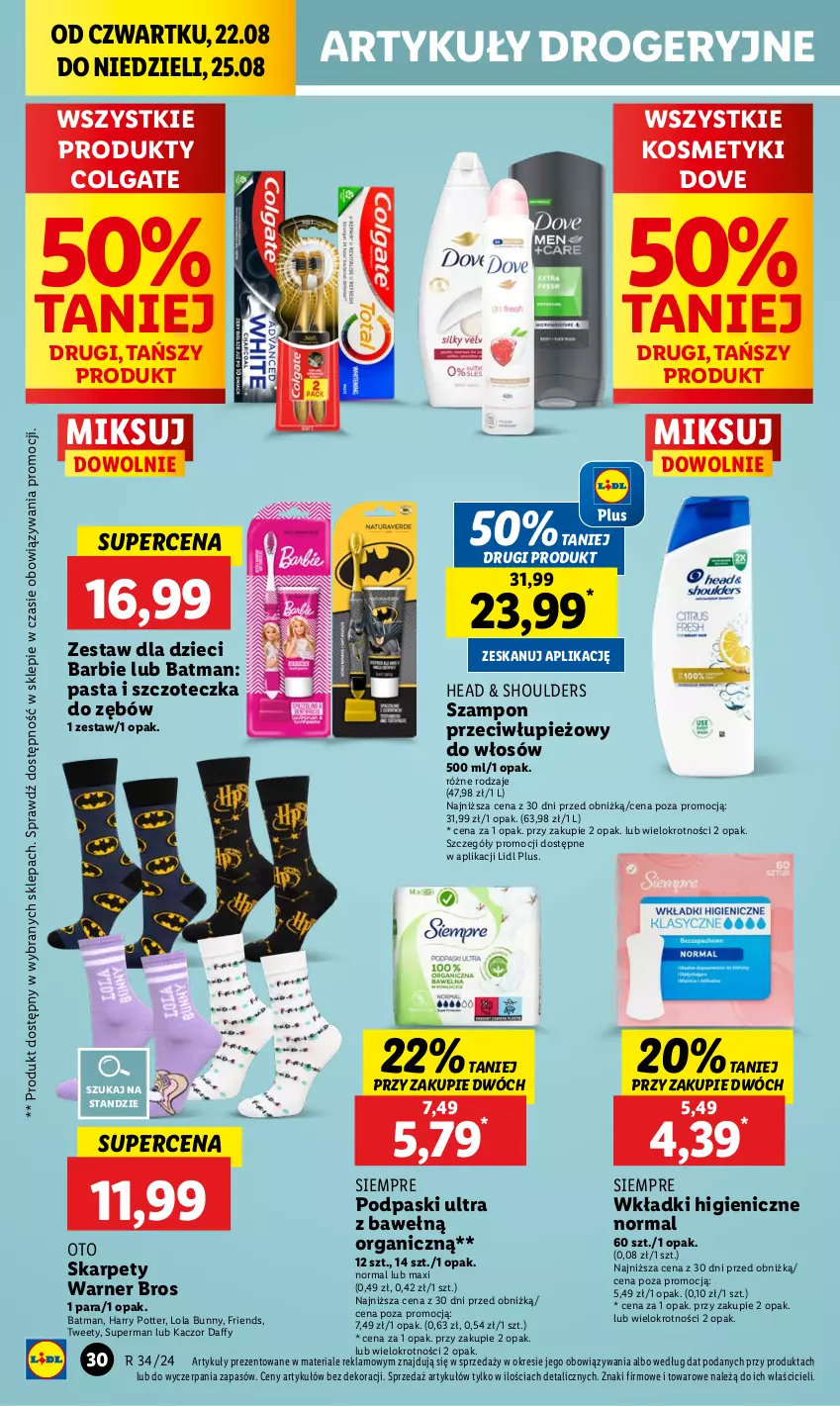 Gazetka promocyjna Lidl - GAZETKA - ważna 22.08 do 25.08.2024 - strona 36 - produkty: Barbie, Colgate, Dove, Dzieci, Harry Potter, Karp, LG, Podpaski, Szampon, Szczoteczka, Szczoteczka do zębów, Wkładki