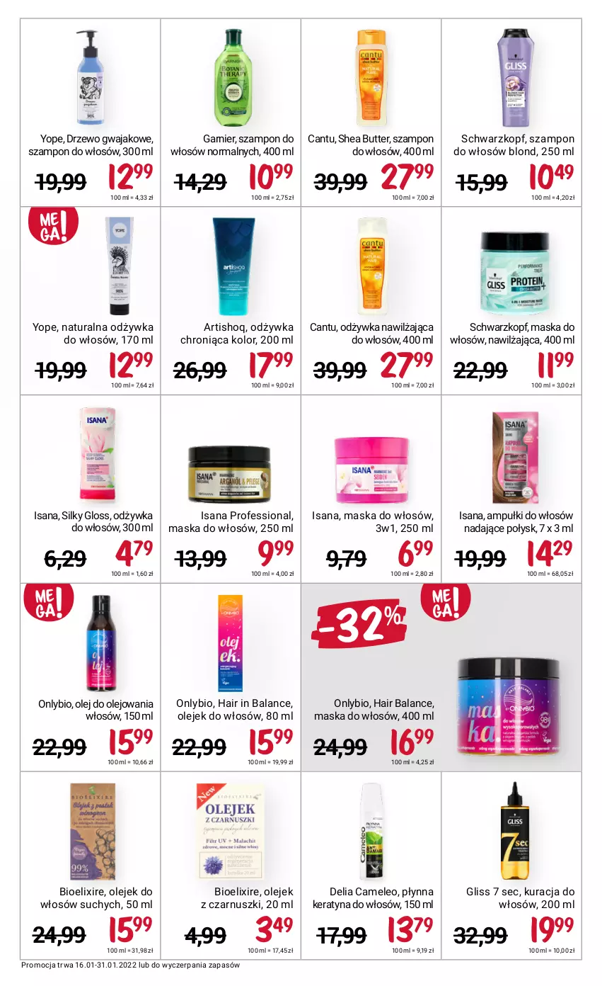 Gazetka promocyjna Rossmann - ważna 16.01 do 31.01.2022 - strona 5 - produkty: Eleo, Garnier, Isana, Maska, Maska do włosów, Odżywka, Olej, Schwarzkopf, Szampon, Yope