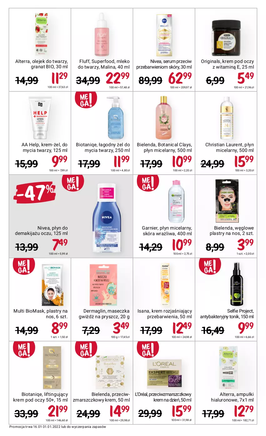 Gazetka promocyjna Rossmann - ważna 16.01 do 31.01.2022 - strona 7 - produkty: Alterra, Bielenda, Garnier, Gin, Gra, Granat, Isana, Krem na dzień, Krem pod oczy, Krem rozjaśniający, L’Oréal, Laur, Makijaż, Mars, Mleko, Nivea, Olej, Płyn micelarny, Rum, Ser, Serum, Tonik