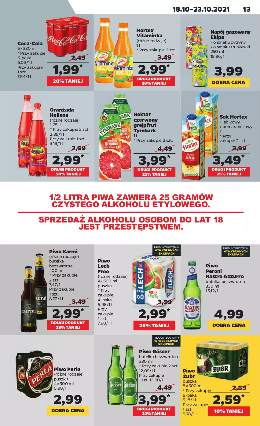 Gazetka promocyjna Netto - Gazetka spożywcza - ważna 18.10 do 23.10.2021 - strona 13 - produkty: Coca-Cola, Cytryny, Gra, Grejpfrut, Hellena, Hortex, Inka, Karmi, Napój, Napój gazowany, Nektar, Oranżada, Perła, Piwa, Piwo, Ser, Sok, Truskawki, Tymbark