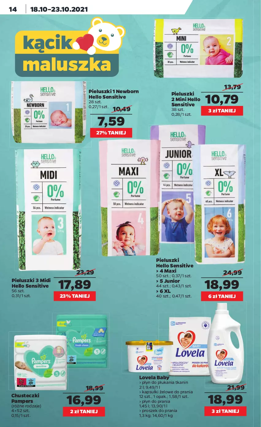 Gazetka promocyjna Netto - Gazetka spożywcza - ważna 18.10 do 23.10.2021 - strona 14 - produkty: Chusteczki, Lovela, Pampers, Płyn do płukania, Płyn do prania, Proszek do prania