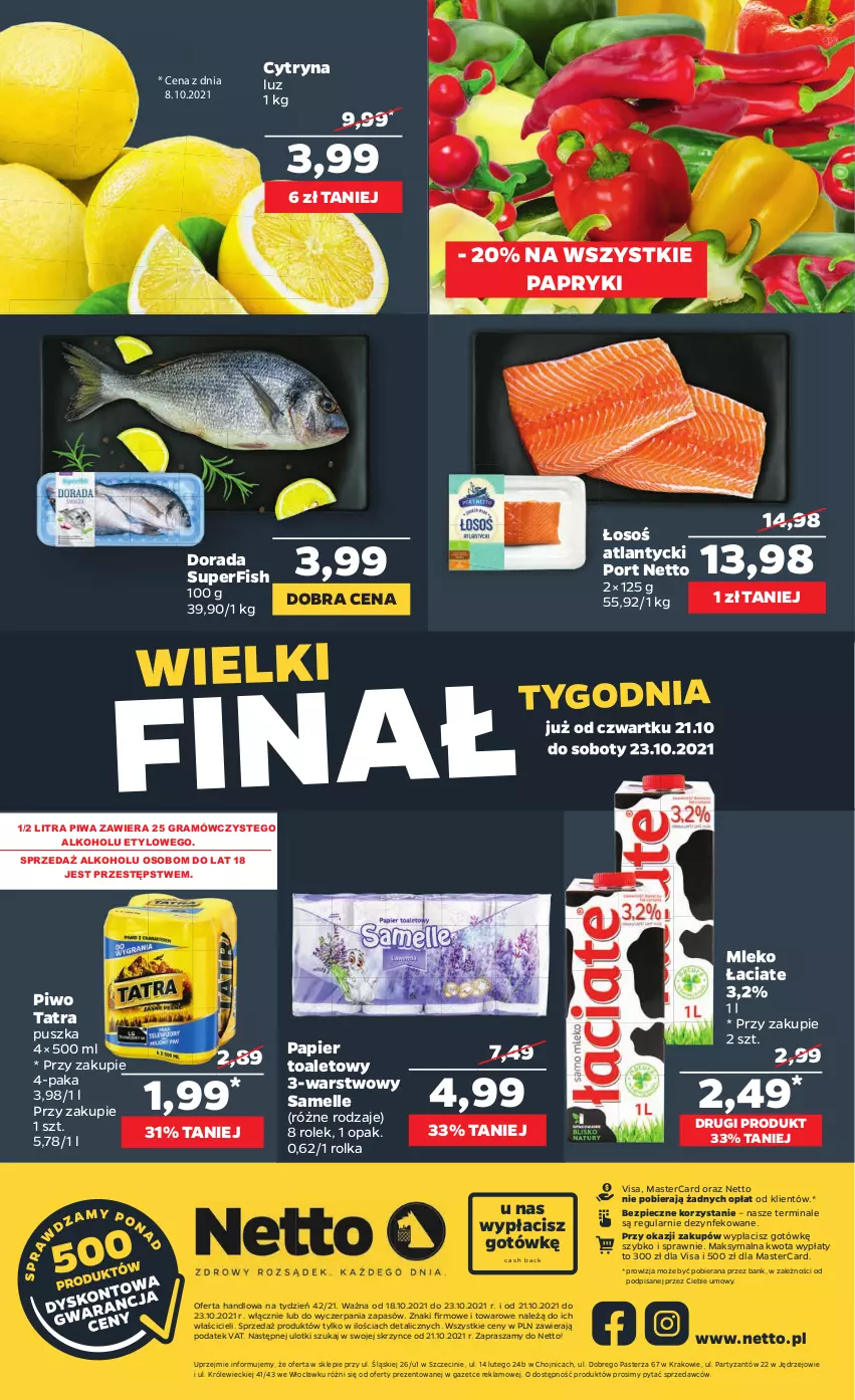 Gazetka promocyjna Netto - Gazetka spożywcza - ważna 18.10 do 23.10.2021 - strona 20 - produkty: Gra, Mleko, Papier, Papier toaletowy, Piec, Piwa, Piwo, Por, Tatra