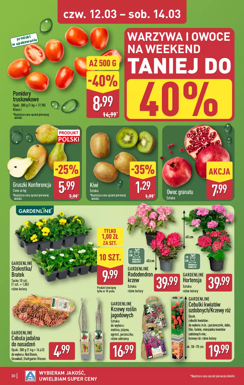 Gazetka promocyjna Aldi - Pełna oferta - ważna 09.03 do 14.03.2026 - strona 30 - produkty: Cebula, Dron, Gra, Granat, Gres, Gruszki, Kiwi, O nas, Owoce, Pomidory, Por, Warzywa, Warzywa i owoce