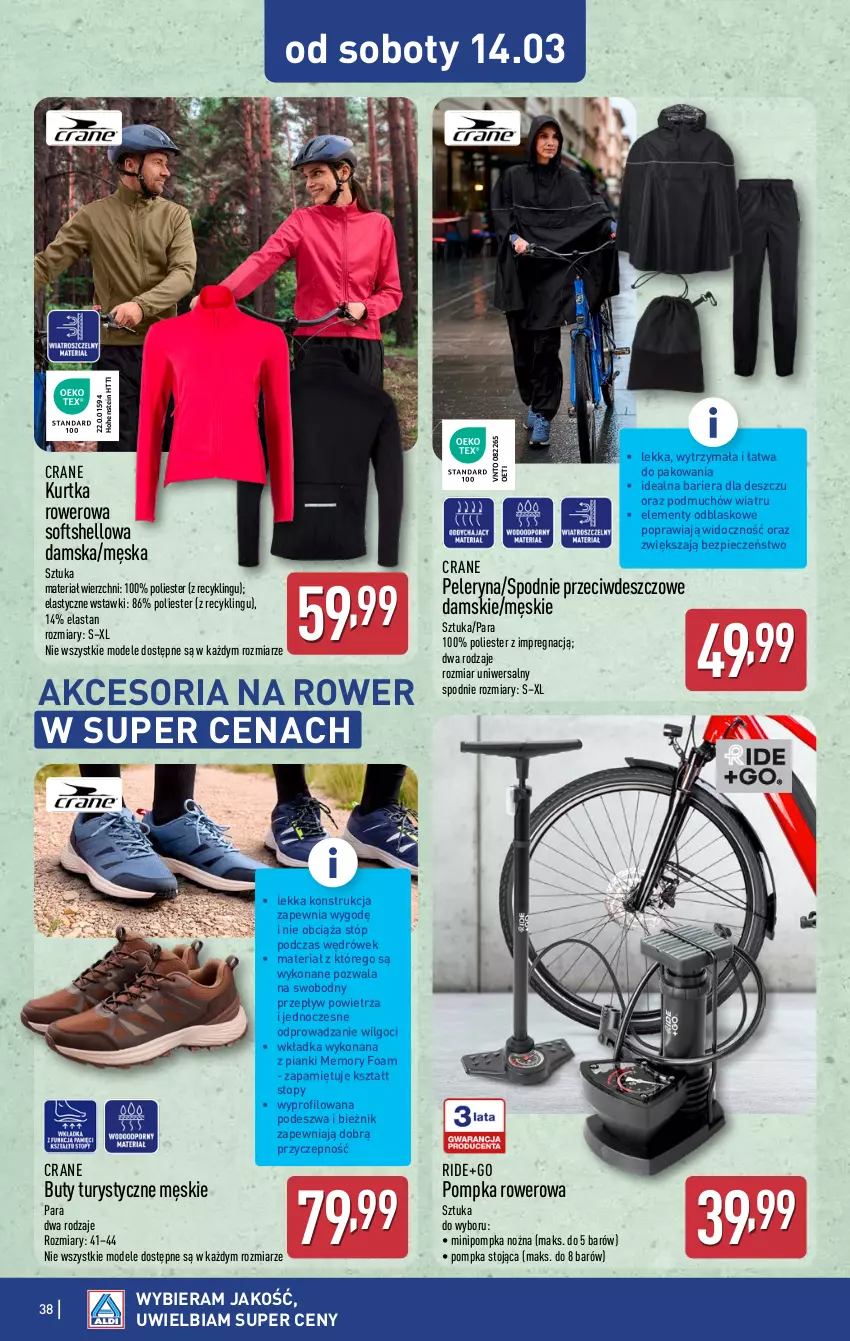 Gazetka promocyjna Aldi - Pełna oferta - ważna 09.03 do 14.03.2026 - strona 38 - produkty: Bieżnik, Buty, Kurtka, LG, Noż, Piec, Pompka, Rower, Spodnie, Top