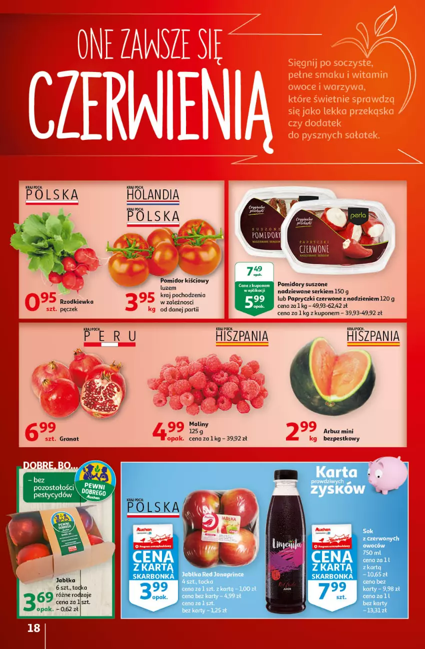 Gazetka promocyjna Auchan - Letnie przyjemności Hipermarkety - ważna 04.06 do 09.06.2021 - strona 18 - produkty: Arbuz, Jabłka, Maliny, Pomidory, Ser