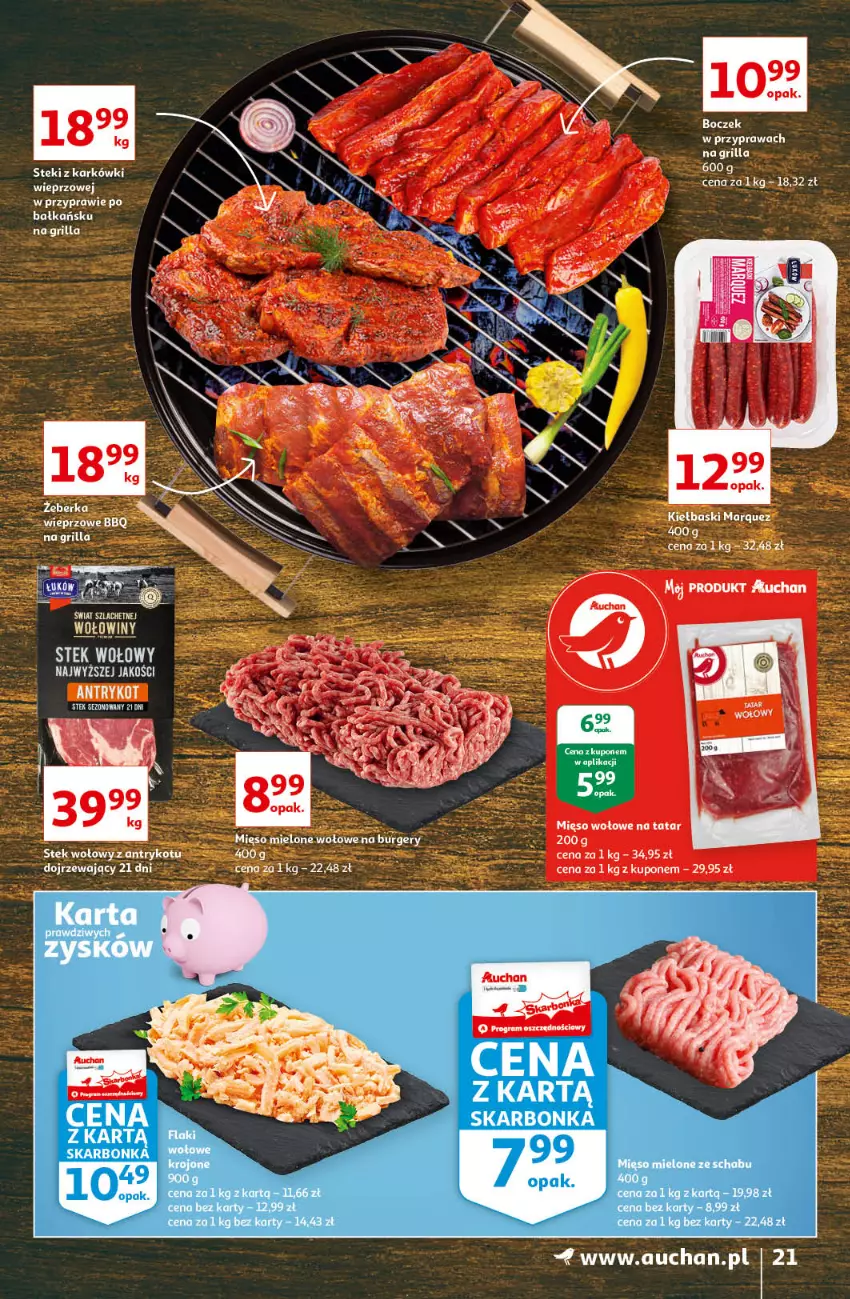 Gazetka promocyjna Auchan - Letnie przyjemności Hipermarkety - ważna 04.06 do 09.06.2021 - strona 21 - produkty: Boczek, Burger, Gra, Grill, Mięso, Mięso mielone, Mięso wołowe, Sos, Stek, Stek wołowy