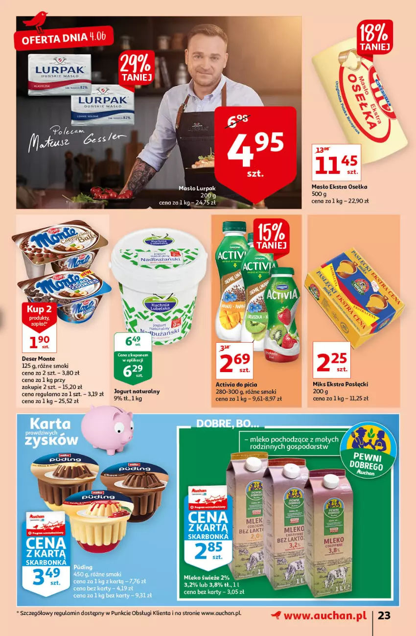 Gazetka promocyjna Auchan - Letnie przyjemności Hipermarkety - ważna 04.06 do 09.06.2021 - strona 23 - produkty: Activia, Deser, Kuchnia, Lurpak, Masło, Monte, Pur, Ser