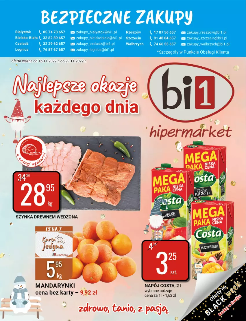 Gazetka promocyjna Bi1 - Najlepsze okazje - ważna 16.11 do 29.11.2022 - strona 1 - produkty: Mandarynki, Napój, Piec, Szynka