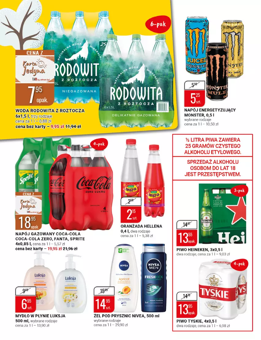 Gazetka promocyjna Bi1 - Najlepsze okazje - ważna 16.11 do 29.11.2022 - strona 10 - produkty: Coca-Cola, Fa, Fanta, Heineken, Hellena, Luksja, Mydło, Mydło w płynie, Napój, Napój gazowany, Nivea, Oranżada, Piwo, Sprite, Tyskie, Woda