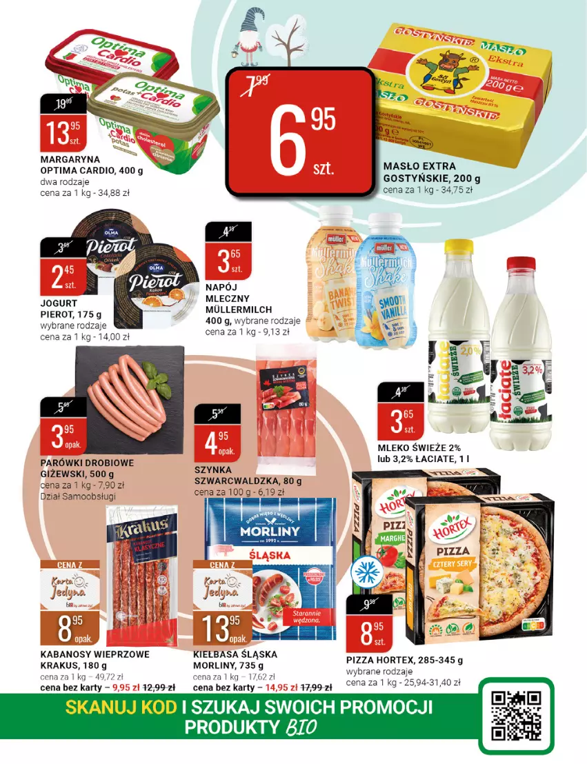 Gazetka promocyjna Bi1 - Najlepsze okazje - ważna 16.11 do 29.11.2022 - strona 7 - produkty: Hortex, Jogurt, Kabanos, Kiełbasa, Kiełbasa śląska, Krakus, Margaryna, Masło, Mleko, Morliny, Napój, Napój mleczny, Optima, Optima Cardio, Parówki, Pizza, Szynka