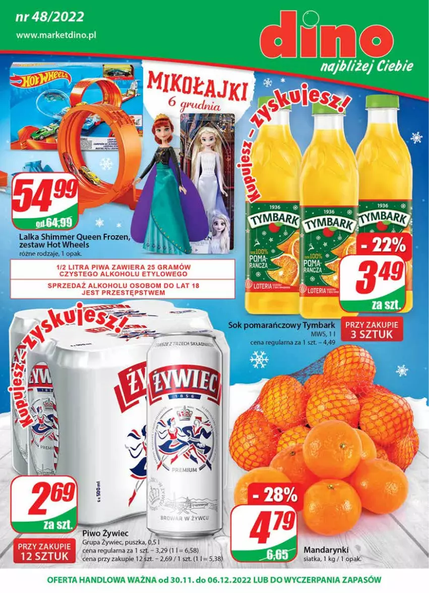 Gazetka promocyjna Dino - Gazetka - ważna 29.11 do 06.12.2022 - strona 1 - produkty: Frozen, Gra, Hot Wheels, Lalka, Mandarynki, Piwa, Piwo, Siatka