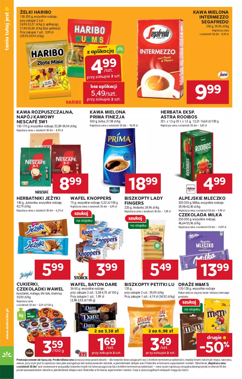 Gazetka promocyjna Stokrotka - Supermarket - ważna 22.08 do 28.08.2024 - strona 20 - produkty: Baton, Biszkopty, Cukier, Cukierki, Czekolada, Haribo, Herbata, Herbatniki, HP, Jeżyki, Kawa, Kawa mielona, Kawa rozpuszczalna, Knoppers, Milka, Mleczko, Napój, Nescafé, Prima, Segafredo, Wawel