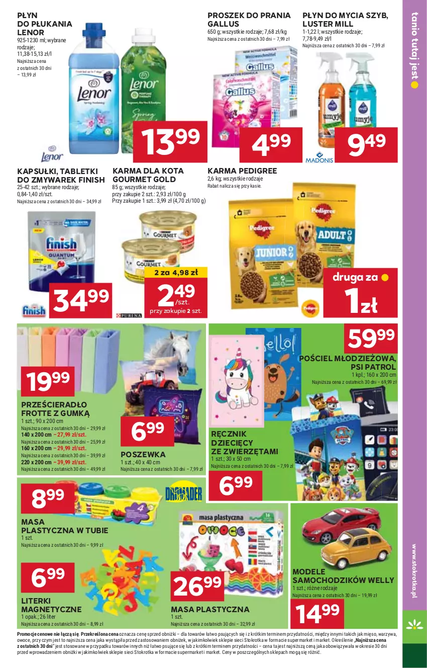 Gazetka promocyjna Stokrotka - Supermarket - ważna 22.08 do 28.08.2024 - strona 25 - produkty: Chodzik, Dzieci, Finish, Gourmet Gold, HP, Lenor, Pedigree, Płyn do mycia, Płyn do płukania, Pościel, Poszewka, Proszek do prania, Prześcieradło, Psi Patrol, Ręcznik, Tablet, Zwierzęta