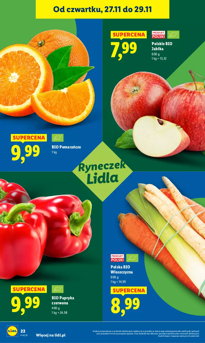 Gazetka promocyjna Lidl - GAZETKA - ważna 27.11 do 29.11.2025 - strona 22 - produkty: Jabłka, Papryka, Papryka czerwona, Pomarańcze