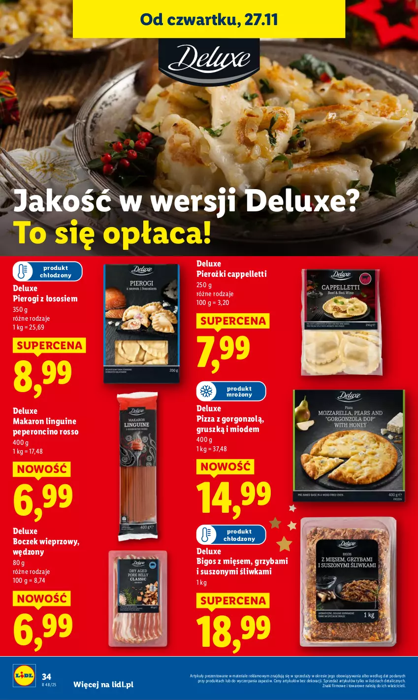Gazetka promocyjna Lidl - GAZETKA - ważna 27.11 do 29.11.2025 - strona 34 - produkty: Bigos, Boczek, Boczek wieprzowy, Makaron, Pellet, Pierogi, Pizza, Sos