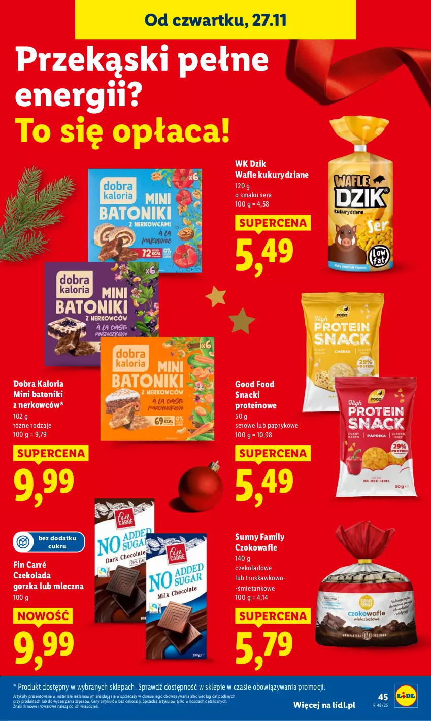 Gazetka promocyjna Lidl - GAZETKA - ważna 27.11 do 29.11.2025 - strona 45 - produkty: Baton, Czekolada, Czekolada gorzka, Fa, Ser, Tonik, Wafle