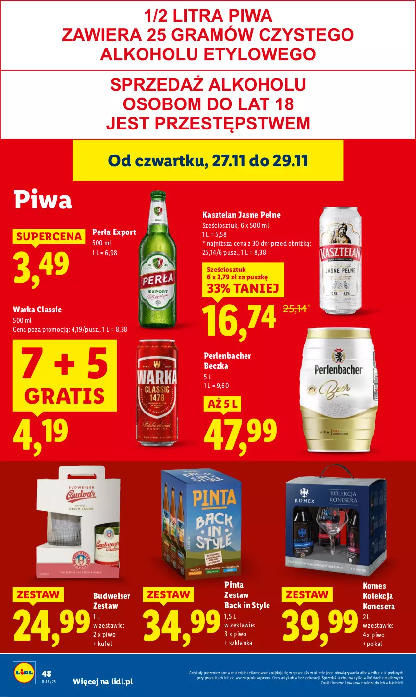 Gazetka promocyjna Lidl - GAZETKA - ważna 27.11 do 29.11.2025 - strona 48 - produkty: Gra, Kasztelan, NBA, Perła, Piwa, Piwo, Por, Ser, Szklanka, Warka