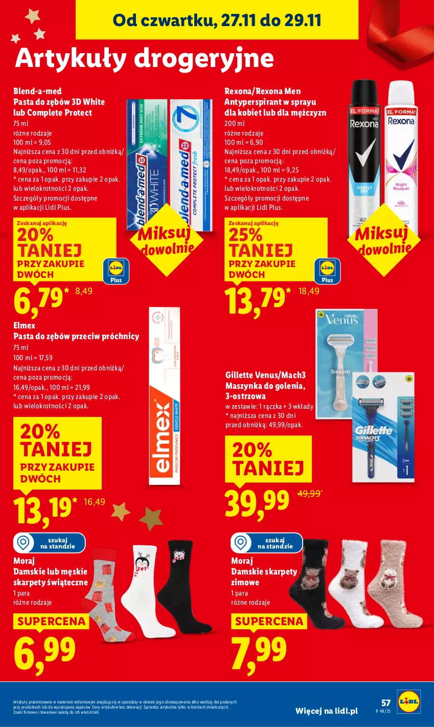 Gazetka promocyjna Lidl - GAZETKA - ważna 27.11 do 29.11.2025 - strona 57 - produkty: Antyperspirant, Blend-a-Med, Elmex, Gillette, Gillette Venus, Karp, Mach3, Maszynka, Maszynka do golenia, Pasta do zębów, Rexona, Szynka, Venus