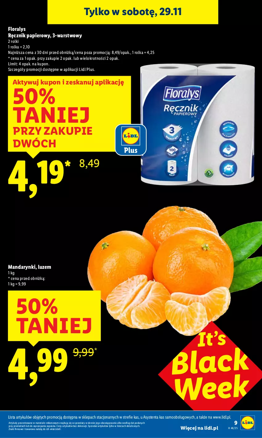 Gazetka promocyjna Lidl - GAZETKA - ważna 27.11 do 29.11.2025 - strona 9 - produkty: Flora, Lack, Mandarynki, Papier, Ręcznik, Rolki