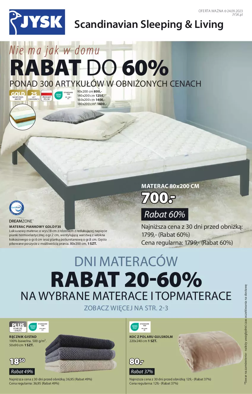 Gazetka promocyjna Jysk - Oferta tygodnia - ważna 06.09 do 24.09.2023 - strona 2 - produkty: Koc, Kokos, Materac, Materac piankowy, Ręcznik, Tera, Top, Wełna