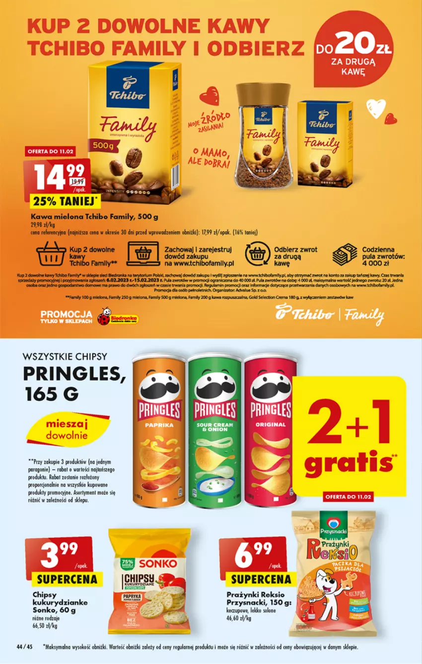 Gazetka promocyjna Biedronka - ważna 09.02 do 15.02.2023 - strona 44 - produkty: Chipsy, Dron, Fa, Gra, Kawa, Kawa mielona, Koc, Por, Pringles, Przysnacki, Sok, Tchibo, Tchibo Family