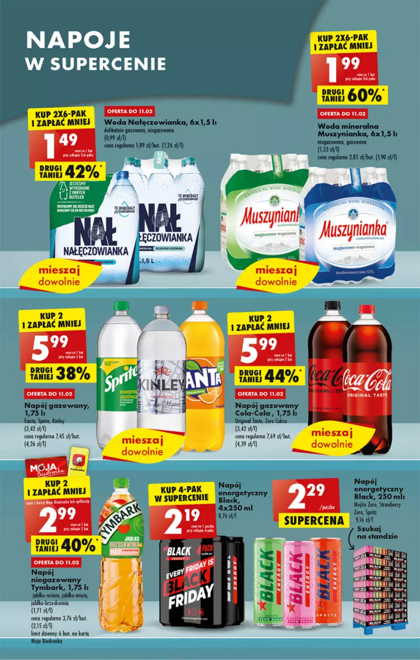 Gazetka promocyjna Biedronka - ważna 09.02 do 15.02.2023 - strona 45 - produkty: Dron, Fa, Fanta, Gin, Lack, Mięta, Mus, Muszynianka, Nałęczowianka, Napój, Sprite, Tymbark, Woda, Woda mineralna