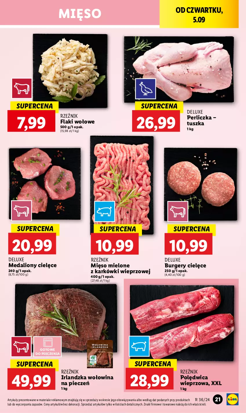 Gazetka promocyjna Lidl - GAZETKA - ważna 05.09 do 07.09.2024 - strona 27 - produkty: Burger, Flaki, Flaki wołowe, Lion, Mięso, Mięso mielone, Perliczka, Piec, Polędwica, Tusz, Wołowina