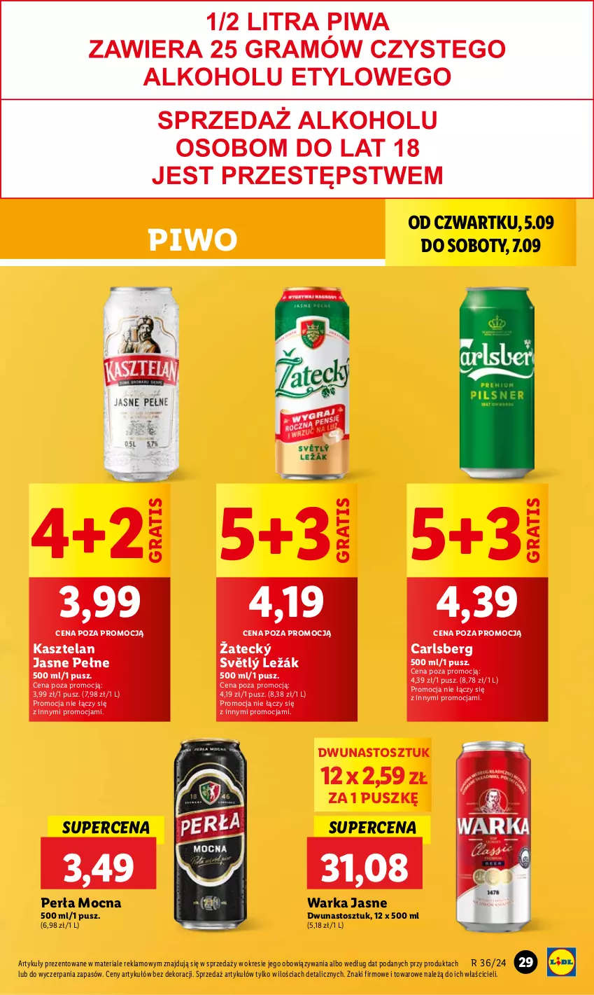 Gazetka promocyjna Lidl - GAZETKA - ważna 05.09 do 07.09.2024 - strona 37 - produkty: Carlsberg, Gra, Kasztelan, Perła, Piwo, Warka