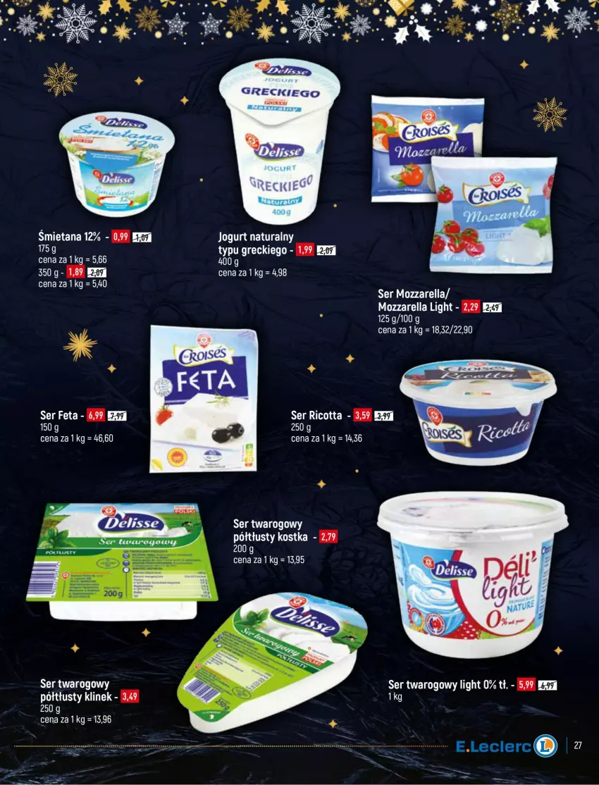 Gazetka promocyjna E Leclerc - ważna 14.12 do 24.12.2021 - strona 27 - produkty: Feta, Jogurt, Jogurt naturalny, Mozzarella, Ricotta, Ser, Ser twarogowy