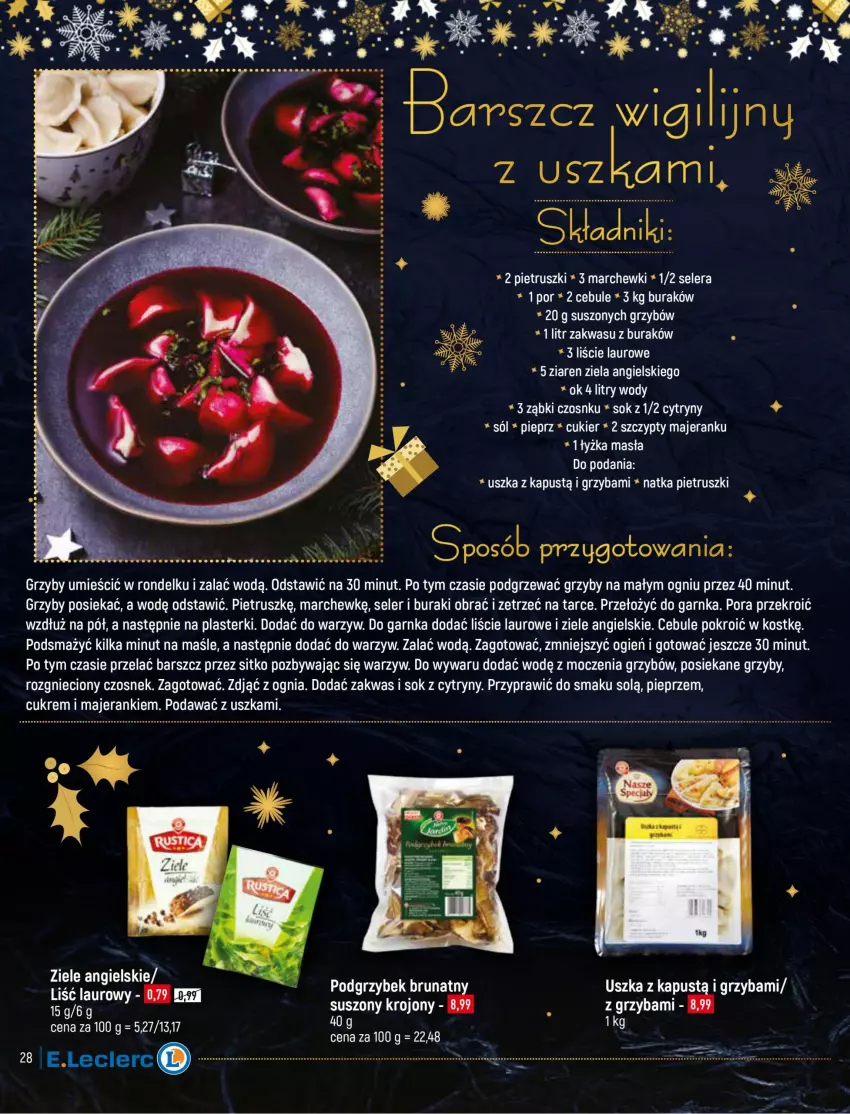 Gazetka promocyjna E Leclerc - ważna 14.12 do 24.12.2021 - strona 28 - produkty: Buraki, Cukier, Cytryny, Czosnek, Grzyby, Kapustą, Laur, Natka pietruszki, Pieprz, Plasterki, Por, Rondel, Sitko, Sok, Sól, Ziele angielskie