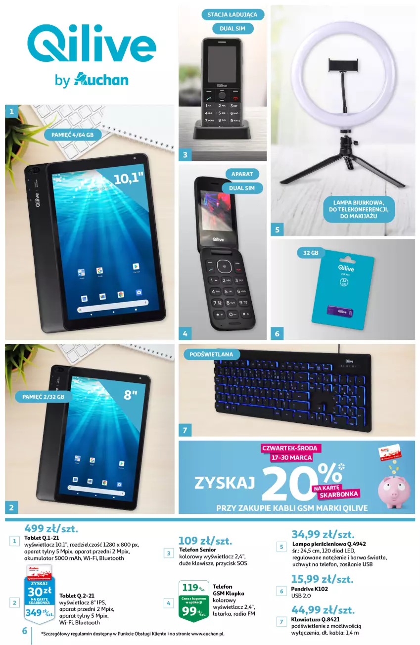 Gazetka promocyjna Auchan - Qilive by Auchan Hipermarkety - ważna 17.03 do 30.03.2022 - strona 6 - produkty: Akumulator, Klawiatura, Lampa, Latarka, Pendrive, Silan, Tablet, Tarka, Telefon