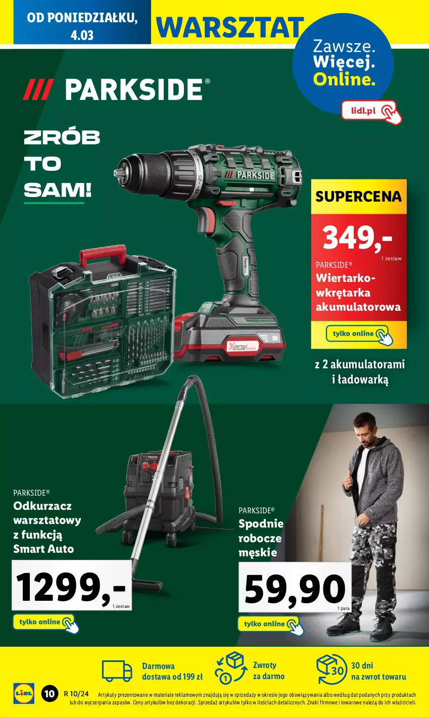 Gazetka promocyjna Lidl - KATALOG PARKSIDE - ważna 04.03 do 09.03.2024 - strona 10 - produkty: Akumulator, Odkurzacz, Odkurzacz warsztatowy, Parkside, Spodnie, Tarka, Wiertarkowkrętarka, Wkręt, Wkrętarka