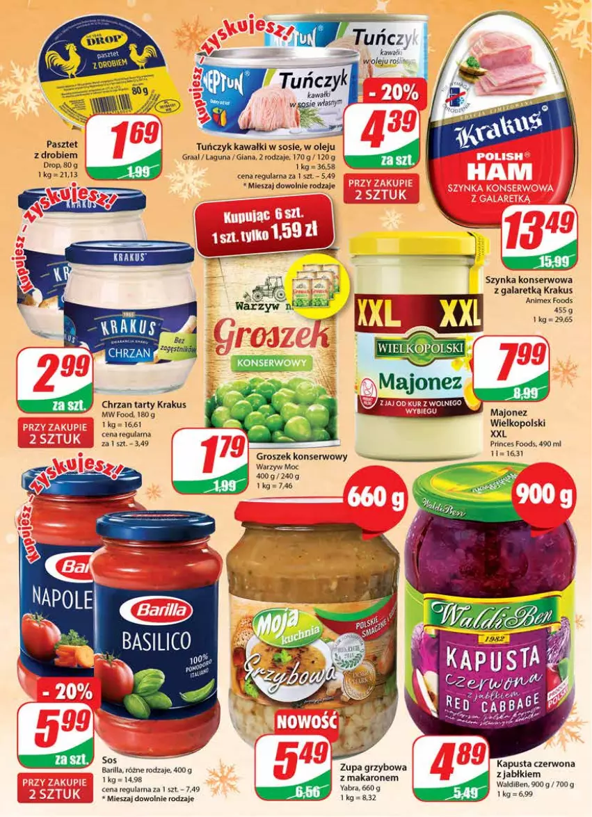 Gazetka promocyjna Dino - Gazetka - ważna 07.12 do 13.12.2022 - strona 11 - produkty: Barilla, Chrzan, Gala, Gra, Graal, Groszek, Kawa, Krakus, Majonez, Makaron, Olej, Pasztet, Ser, Sos, Szynka, Szynka konserwowa, Tuńczyk